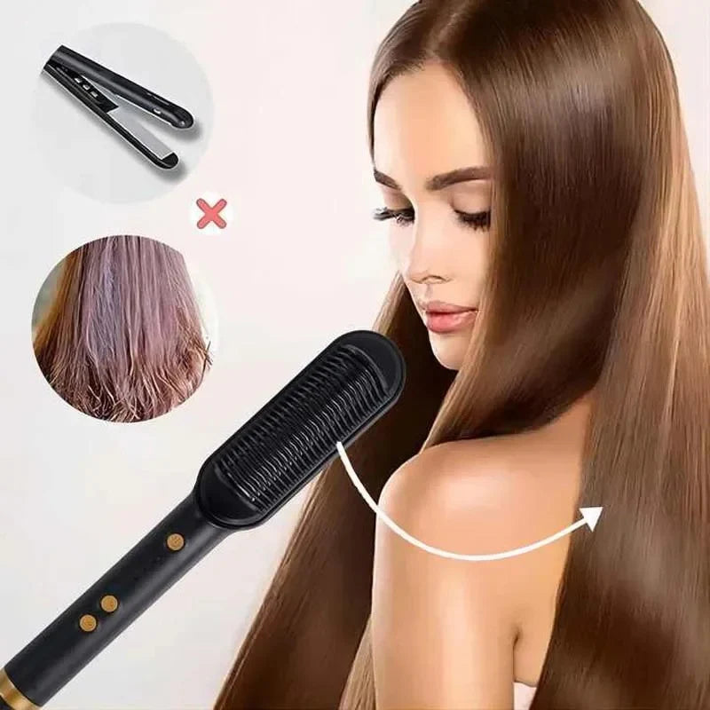 2-in-1 Hair Straightener Comb | Fast Heating Anti-Scald Hair Styling Brush