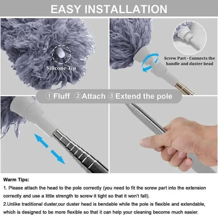 Extendable Microfiber Dusting Brush | 33-110 cm Adjustable Handle | Bendable & Washable