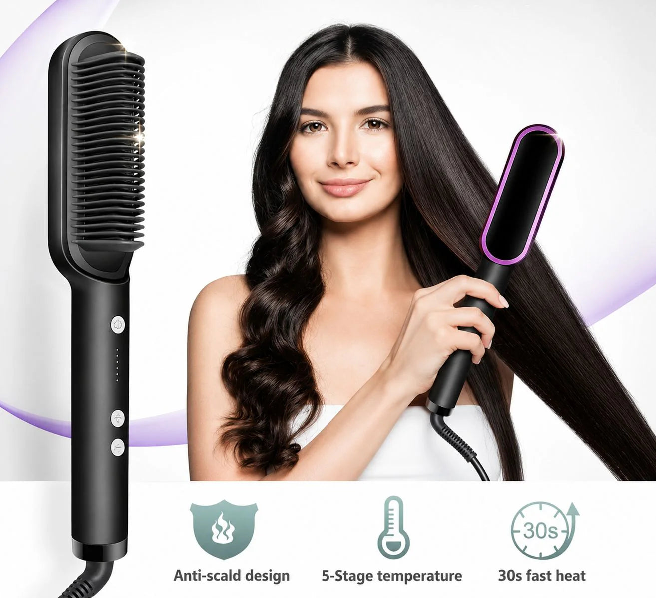 2-in-1 Hair Straightener Comb | Fast Heating Anti-Scald Hair Styling Brush